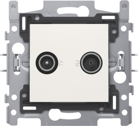 2 x enkelvoudige coaxaansluiting voor TV en FM, sokkel en afwerkingsset Wit