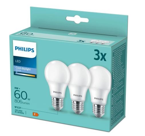 3 Stuck - LED Lamp - 60W - E27 - Wit - Philips