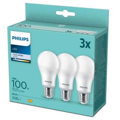 3 X LED Lamp - 100W - E27 - Wit - Multi Pack - Philps